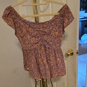 Japna Purple and Orange Floral Blouse